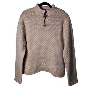 Charter Club XL Wool Angora Blend Pink Polka Dot Sweater Mock Neck Toggle Nordic